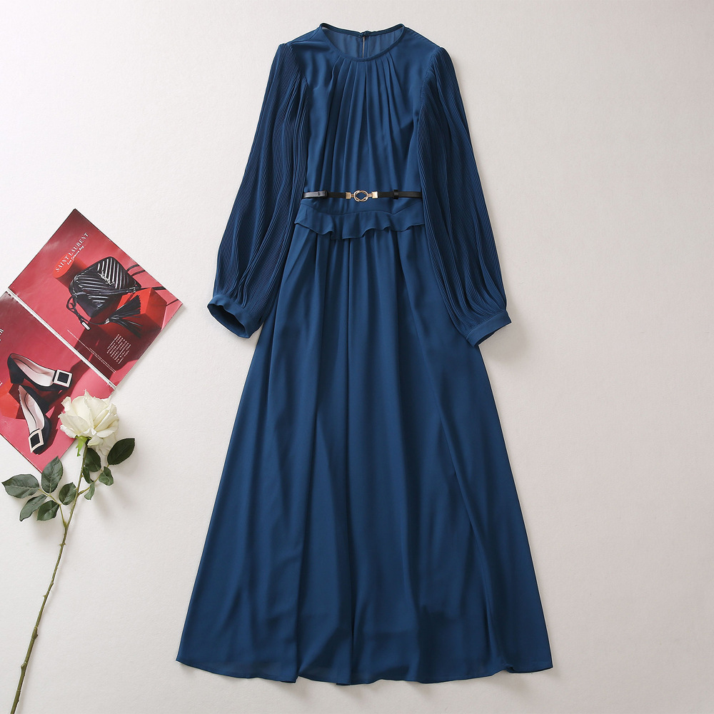 2023 Summer Blue Solid Color Belted Dress Long Sleeve Round Neck Panelled Midi Casual Dresses A3A101527
2023 Summer Blue Solid Color Belted Dress Long Sleeve Round Neck Panelled Midi Casual Dresses A3A101527
