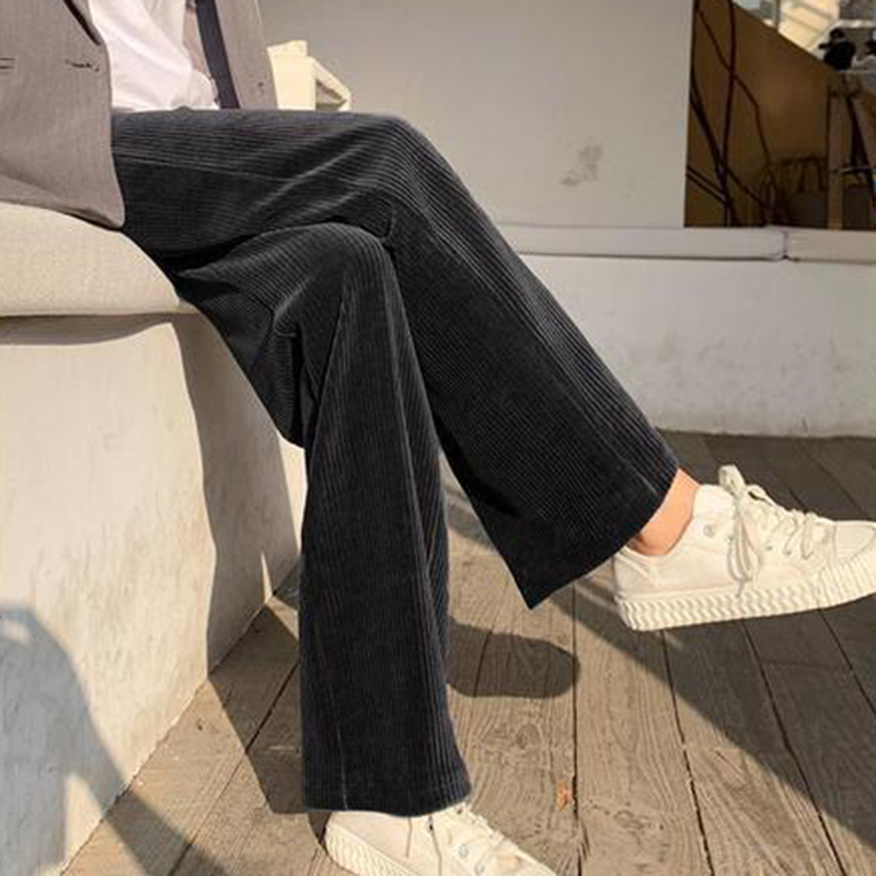 Women's Pants Capris Rimocy Korean Wide Leg Straight Pants Women High Waisted Warm Plush Trousers Woman Autumn Winter Loose Corduroy Pants Mujer 