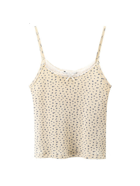 Camisoles Tanks PUWD Y2K Sweet Girl Knitted Cotton Lace Sleeveless Top Summer Fashion Ladies Slim Camis Vest Chic Women Casual Tops 230413