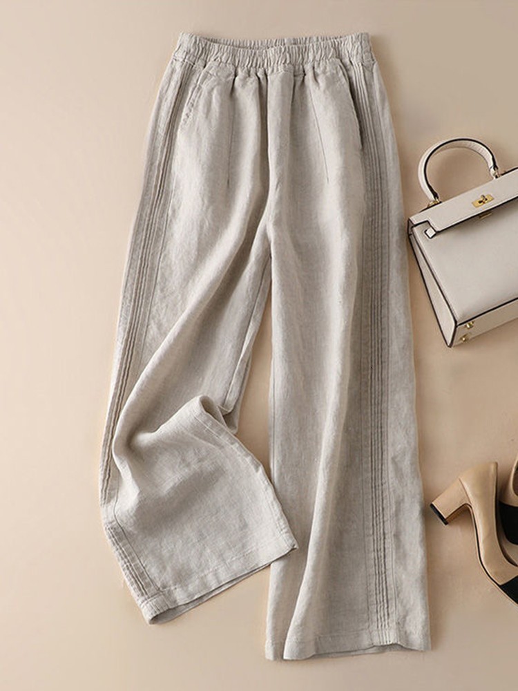 Women's Pants Capris Women Cotton Linen Casual Pants Arrival Spring Solid Color Elastic High Waist Loose Female Wide Leg Trousers D095 230413