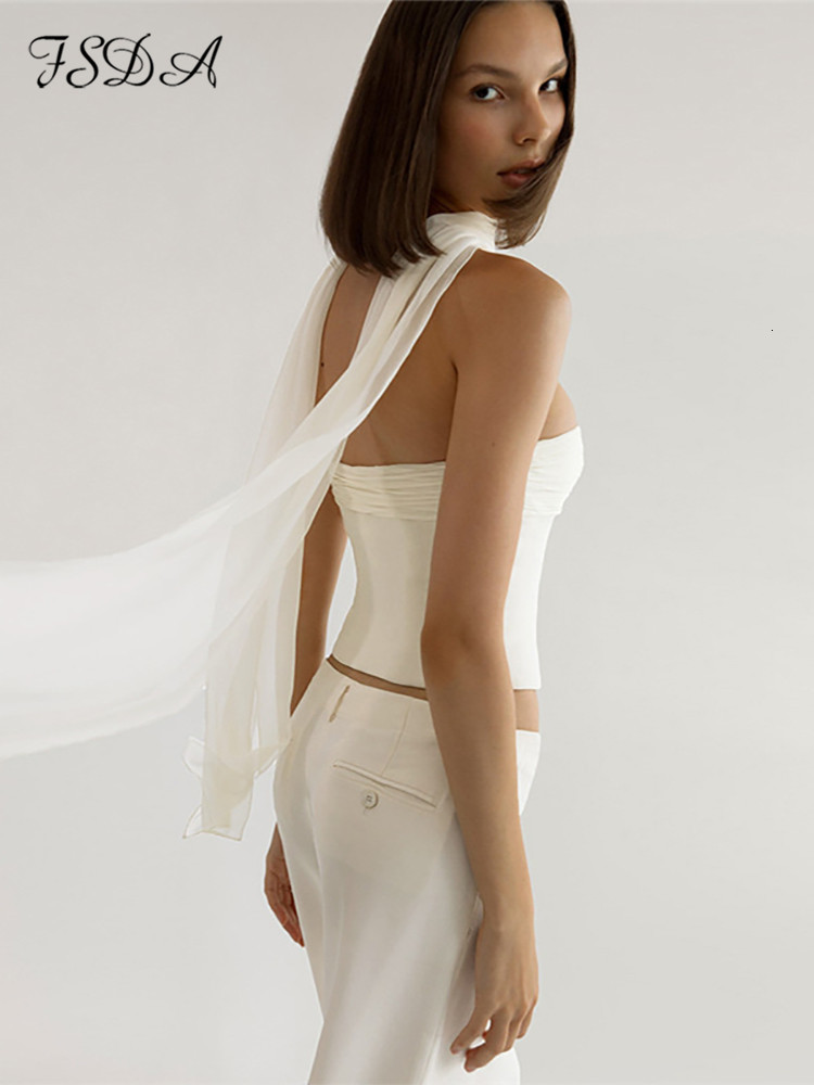 Camisoles Tanks FSDA White Strapless Crop Top Women Bandage Summer Sleeveless Tube Tank Tops Sexy Backless Cami Party Elegant 230412