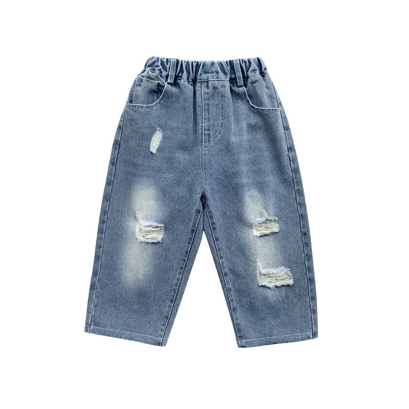 Jeans Spring Boys fashion ripped jeans Korean style Kids loose casual straight denim pants 230413