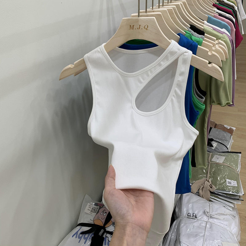 Camisoles Tanks Sexy Hollow Out Screw Thread Tank Top Women Summer Camisole Crop Tops Vest Female Basic Elastic Tshirts 230413