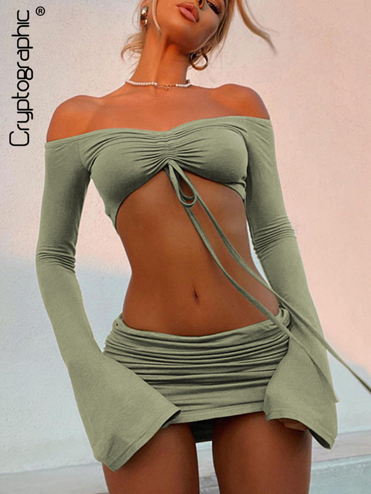 Two Piece Dress Cryptographic Green Drawstring Ruched 2 Sets for Women Sexy Tie Front Top and Skirt Fashion Outfits Matching Clothes 230413
Two Piece Dress Cryptographic Green Drawstring Ruched 2 Sets for Women Sexy Tie Front Top and Skirt Fashion Outfits Matching Clothes 230413
