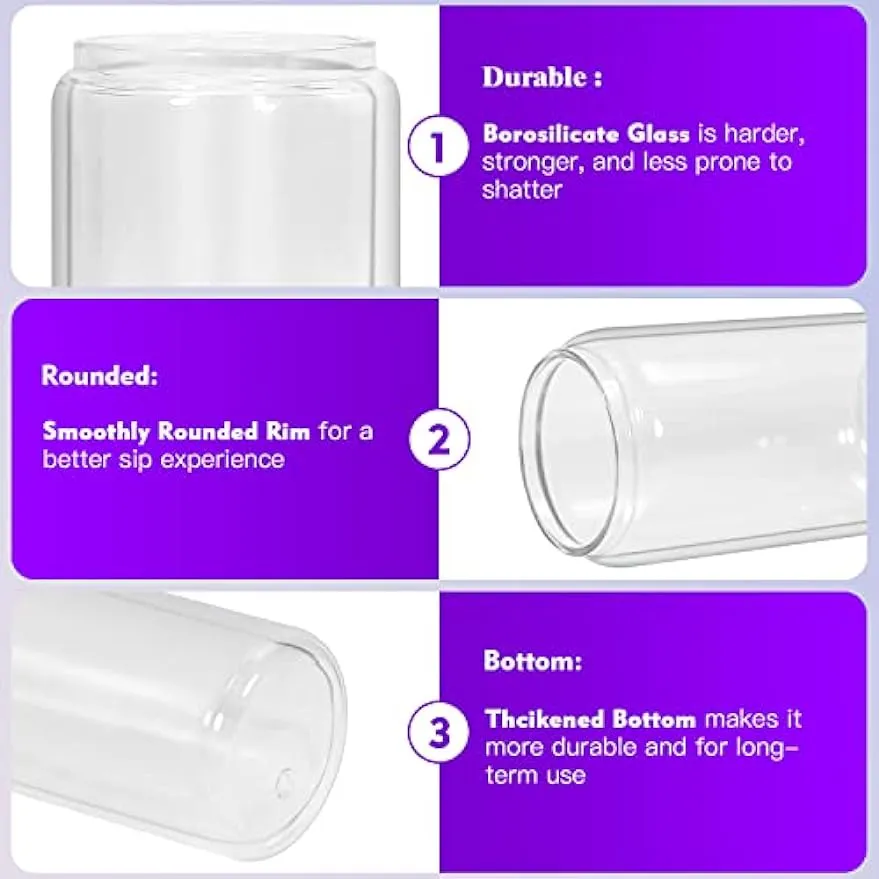 Double wall glass tumbler 16 OZ sublimation glass billet with bamboo lid and straw pre-drilled borosilicate glass beer can snowball glitter 1113