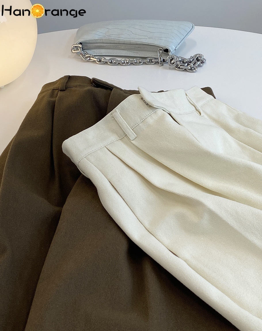 Women's Pants Capris HanOrange Floor Mopping Trousers Women Wide Leg Pants Cotton Casual Spring Autumn Simple Wide High Waist Milk White / Brown 