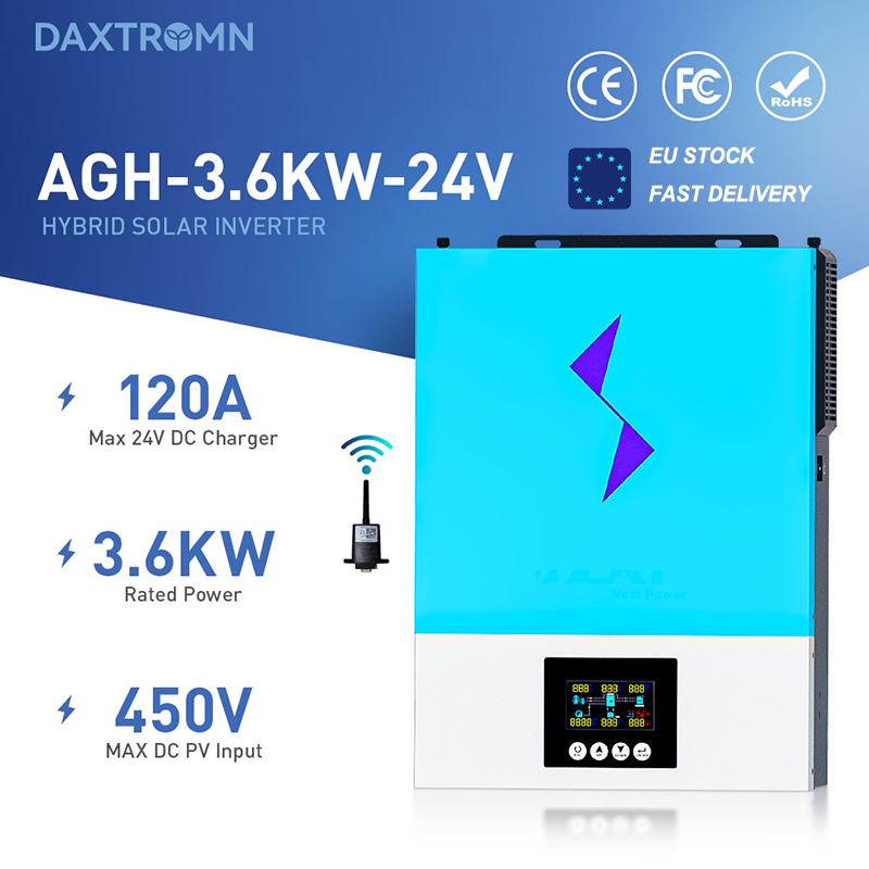 Daxtromn Hybrid Solar Inverter 3600W 220V AC 24v Battery 120A DC 3.6KW PV Input 120VDC-450VDC Input
Daxtromn Hybrid Solar Inverter 3600W 220V AC 24v Battery 120A DC 3.6KW PV Input 120VDC-450VDC Input