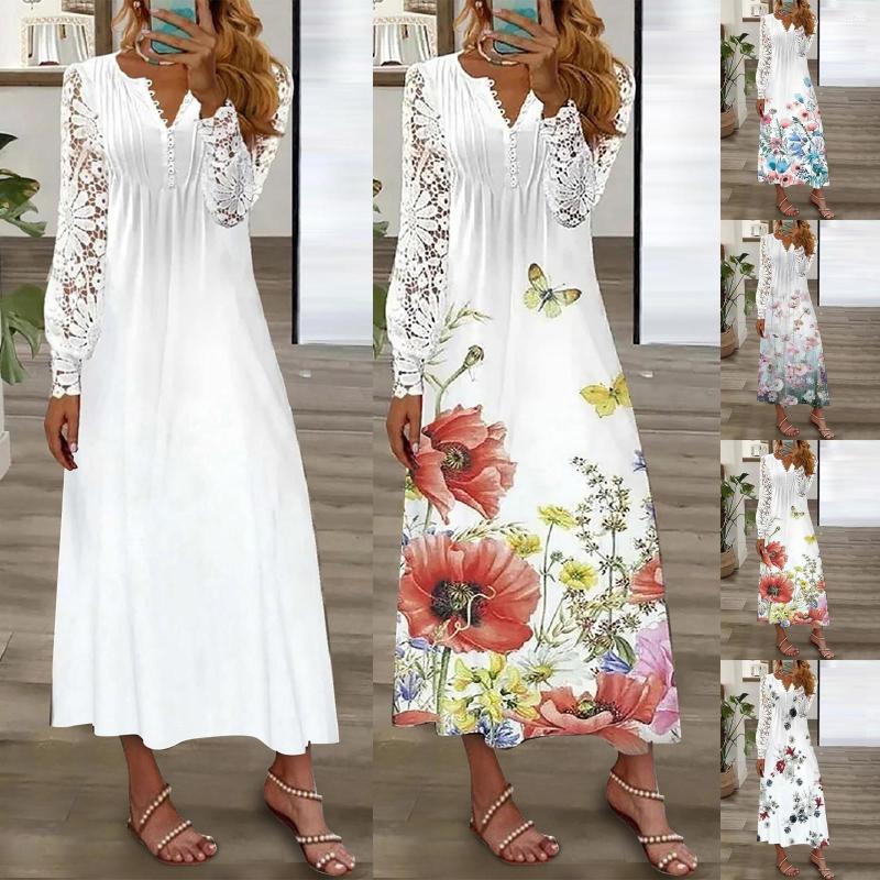 Casual Dresses Women'S Lace Long Sleeve Dress Summer Party Button V Neck Printed Elegant For Women Vestido, Orange
Casual Dresses Women'S Lace Long Sleeve Dress Summer Party Button V Neck Printed Elegant For Women Vestido, Orange