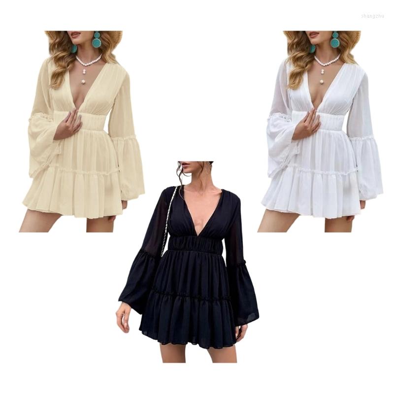 Casual Dresses Women Summer Sexy Style Dress Deep V-neck Long Sleeves Breathable, Black
Casual Dresses Women Summer Sexy Style Dress Deep V-neck Long Sleeves Breathable, Black