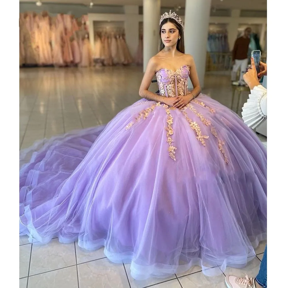2023 Lavender Quinceanera Dresses 3D Floral Lace Applique Sweetheart Neckline Sweep Train Tulle Illusion Custom Sweet 15 16 Princess Pageant Ball Gown vestidos, Olive
2023 Lavender Quinceanera Dresses 3D Floral Lace Applique Sweetheart Neckline Sweep Train Tulle Illusion Custom Sweet 15 16 Princess Pageant Ball Gown vestidos, Olive