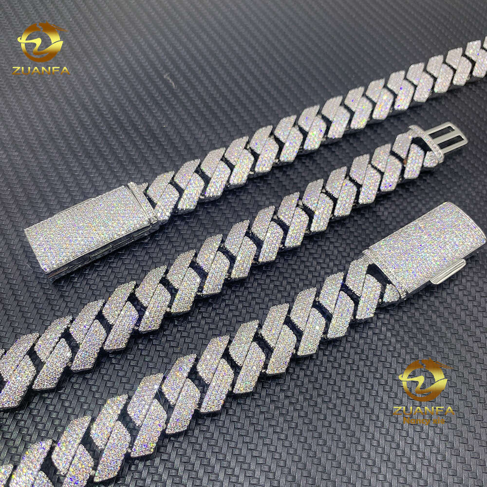 Necklace moissanite chain cuban link chainjewelry for men pass diamond tester jewelry Silver 925 w20mm 3row necklace VVS moissanite iced out