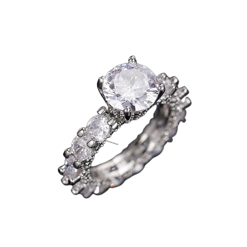 2023 Top Sell Wedding Rings Luxury Jewelry 925 Sterling Silver Fill Round Cut White Topaz CZ Diamond Eternity Party Women Engagement Bridal Ring For L
