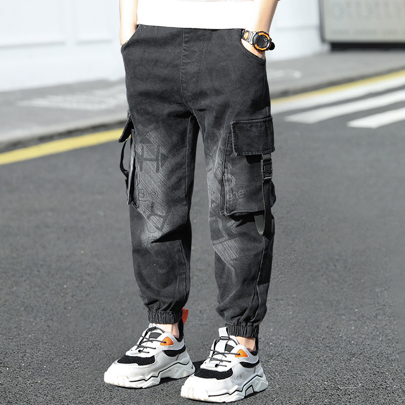 Jeans Children's Jeans For Boys Teenagers Child Clothes For Spring Autumn Casual Cargo Pants Fashion Letters Print Trousers 230413