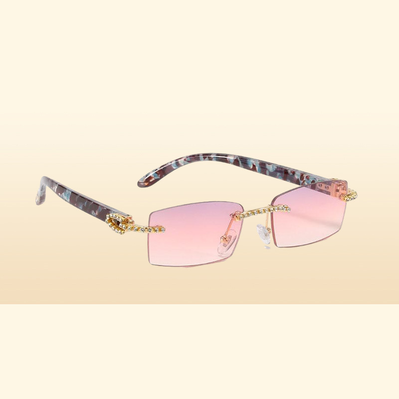 Retro Sunglasses Women Brand Designer Diamond Rimless Sun Glasses Shades Rhinestone Lens Ladies Frameless Eyeglasses