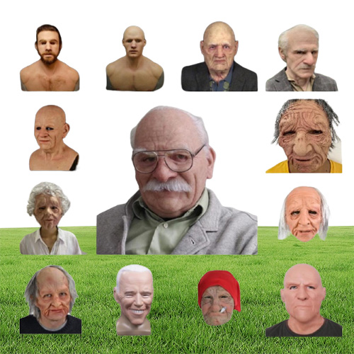 13 Types Scary Full Head Latex Halloween Horror Funny Cosplay Party Old Man Helmet Real Mask 916 1007
