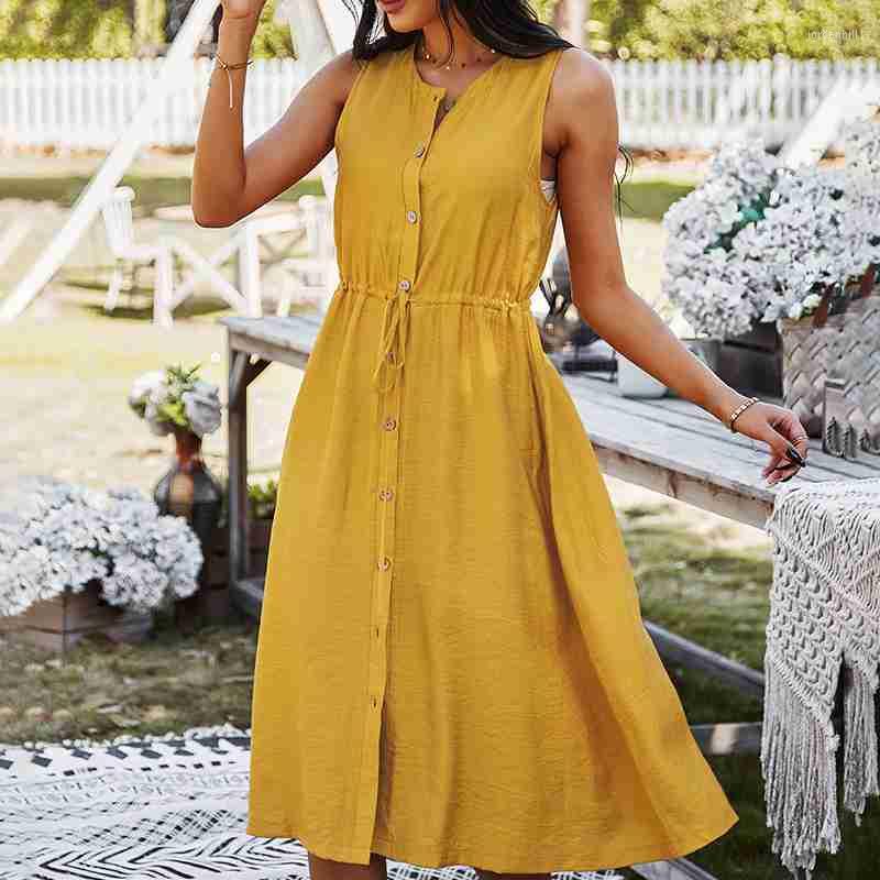 Party Dresses Ladies Vintage Sexy Sleeveless Summer Dress Women Button Casual Slim High Waist Beach, Navy blue
Party Dresses Ladies Vintage Sexy Sleeveless Summer Dress Women Button Casual Slim High Waist Beach, Navy blue