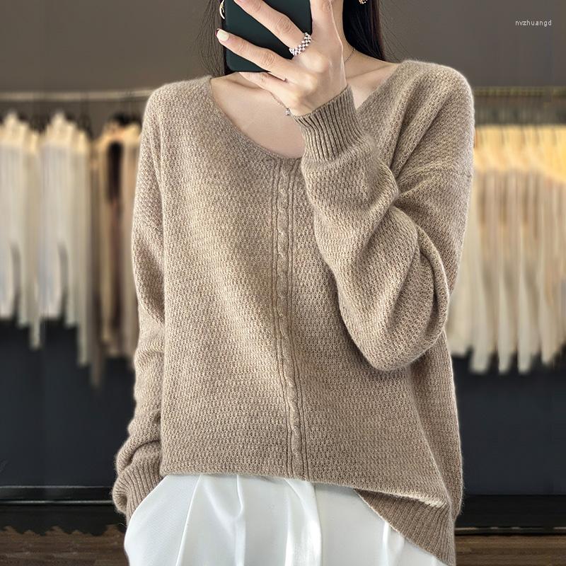 Women's Sweaters Spring And Autumn Women's V-Nneck Pullover Pure Wool Knitted Wispy Top Casual Loose Cashmere Sweater Fashion Korean, Beige 
Women's Sweaters Spring And Autumn Women's V-Nneck Pullover Pure Wool Knitted Wispy Top Casual Loose Cashmere Sweater Fashion Korean, Beige