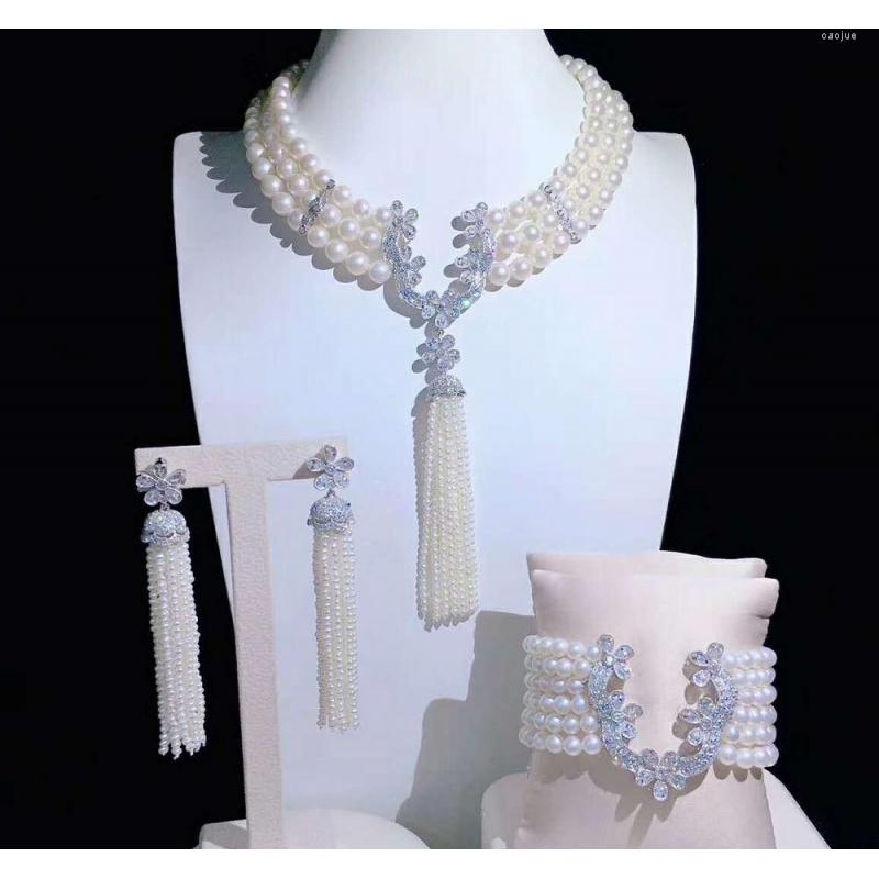 Necklace Earrings Set Hand Knotted 3-4mm 5-6mm 8-9mm Natural White Pearl Zircon Clasp Accessory Fashion Jewelry, Picture shown
Necklace Earrings Set Hand Knotted 3-4mm 5-6mm 8-9mm Natural White Pearl Zircon Clasp Accessory Fashion Jewelry, Picture shown