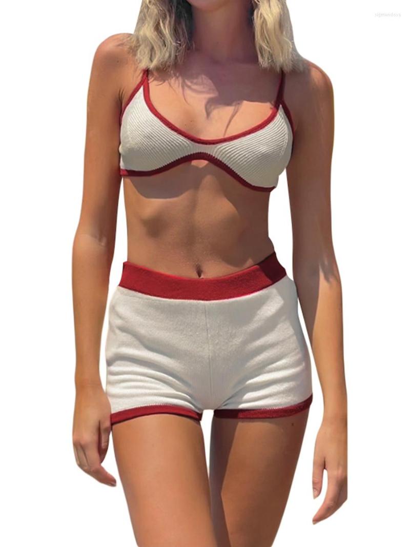 Active Sets 2023 Casual Women' Knitted Yoga Shorts Set Contrast Color Camisole With Elastic Waist Summer Outfit Sportswear
Active Sets 2023 Casual Women' Knitted Yoga Shorts Set Contrast Color Camisole With Elastic Waist Summer Outfit Sportswear