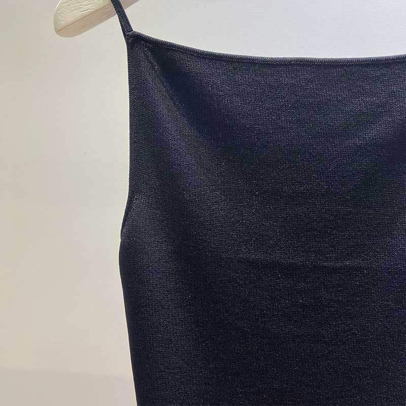 Camisoles Tanks Women Black Color Knitted Camisole Spring Summer Sleeveless Sexy Simple Wild Slash Neck Tank Top 230413