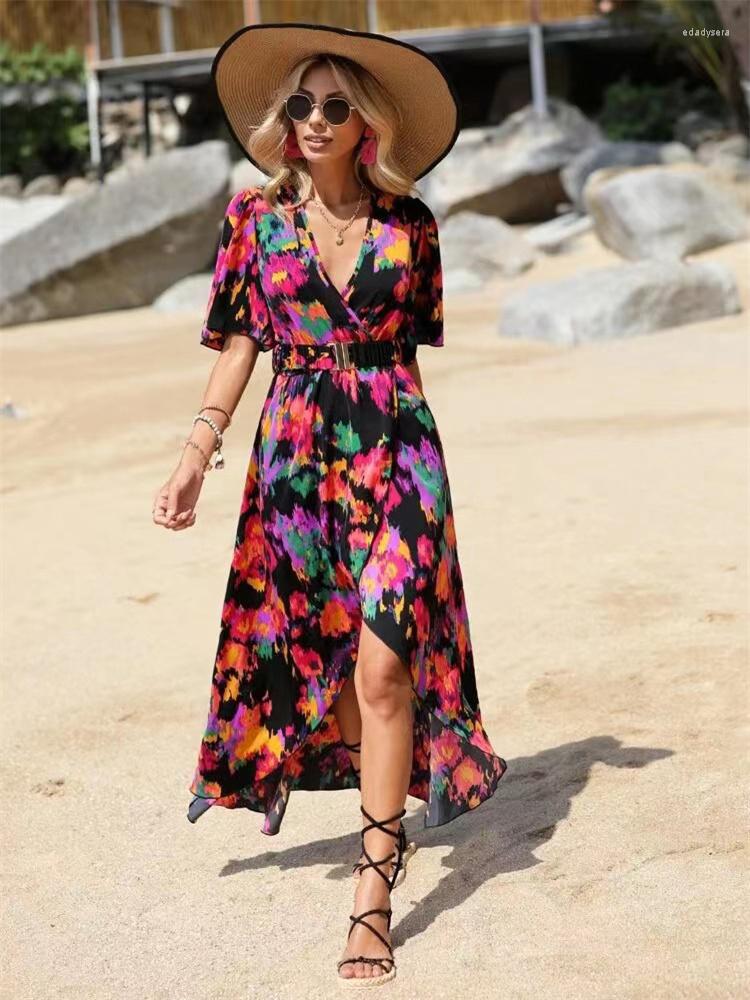 Casual Dresses Beach Dress Women Print Short Sleeve V Neck Belt Slim 2023 Summer Fashion Irregular Long, Black
Casual Dresses Beach Dress Women Print Short Sleeve V Neck Belt Slim 2023 Summer Fashion Irregular Long, Black