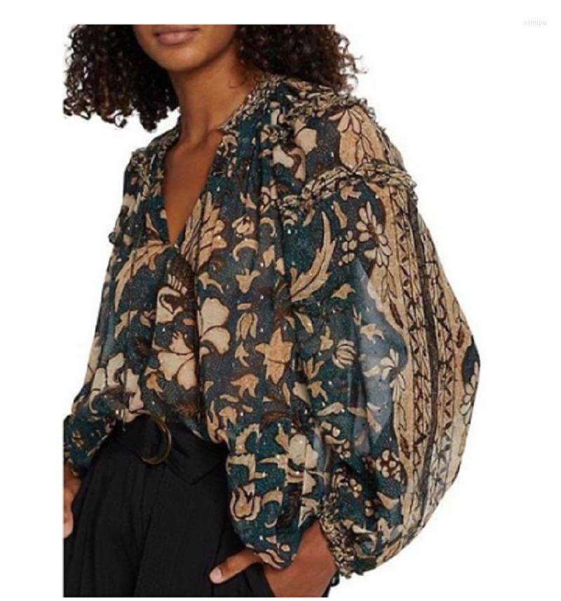 Women' Blouses Women' Flower Printed Silk Blouse Long Sleeve Lace-Up Collar Ruffles Trim Shirt
Women' Blouses Women' Flower Printed Silk Blouse Long Sleeve Lace-Up Collar Ruffles Trim Shirt