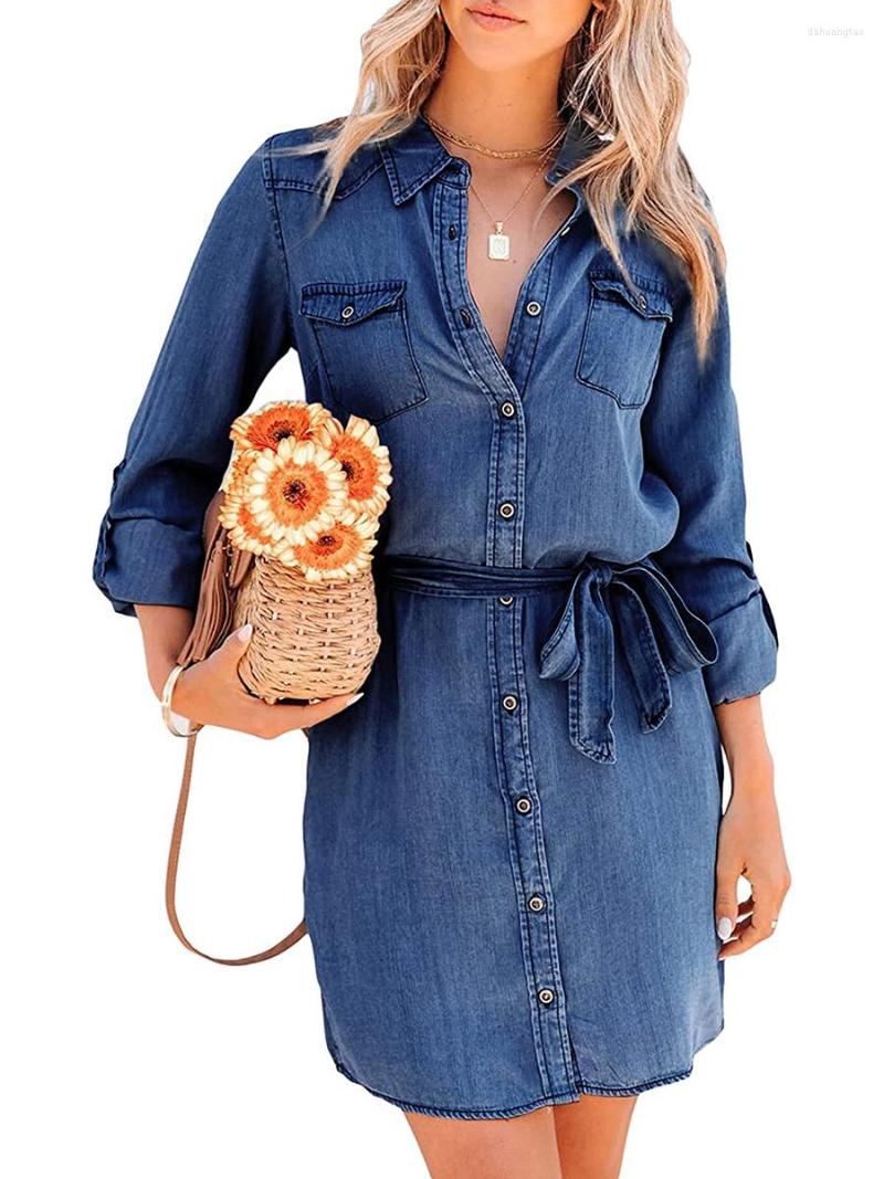 Casual Dresses Women Shirt Denim Long Sleeve Retro Jean Dress Button Down Tie A-Line Slim Fit Lapel Collar Belt, Dark blue
Casual Dresses Women Shirt Denim Long Sleeve Retro Jean Dress Button Down Tie A-Line Slim Fit Lapel Collar Belt, Dark blue