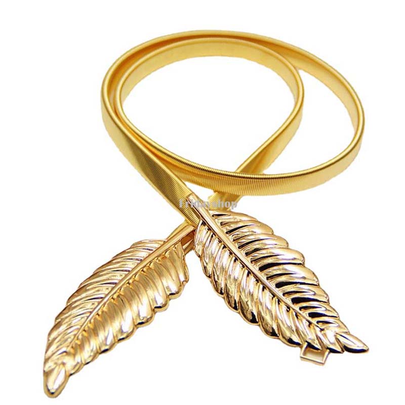 Fashion Women Vintage Elegant Metal Leaf Belts Fashion Golden Silver Leaves Chain Belt Female Waist Belt Elasticity Waistband Decoration