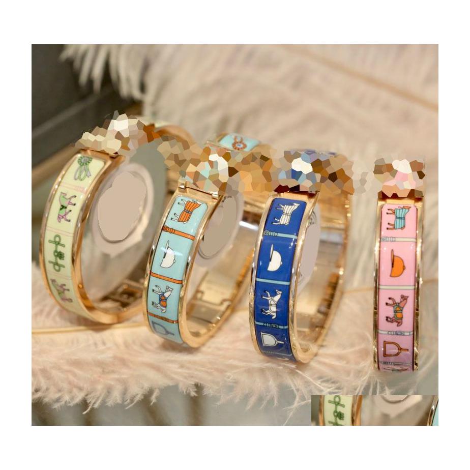 Charm Bracelets 12Mm Enamel Clic Bangle For Women Version Girl Horse Drop Delivery Jewelry Dhsez