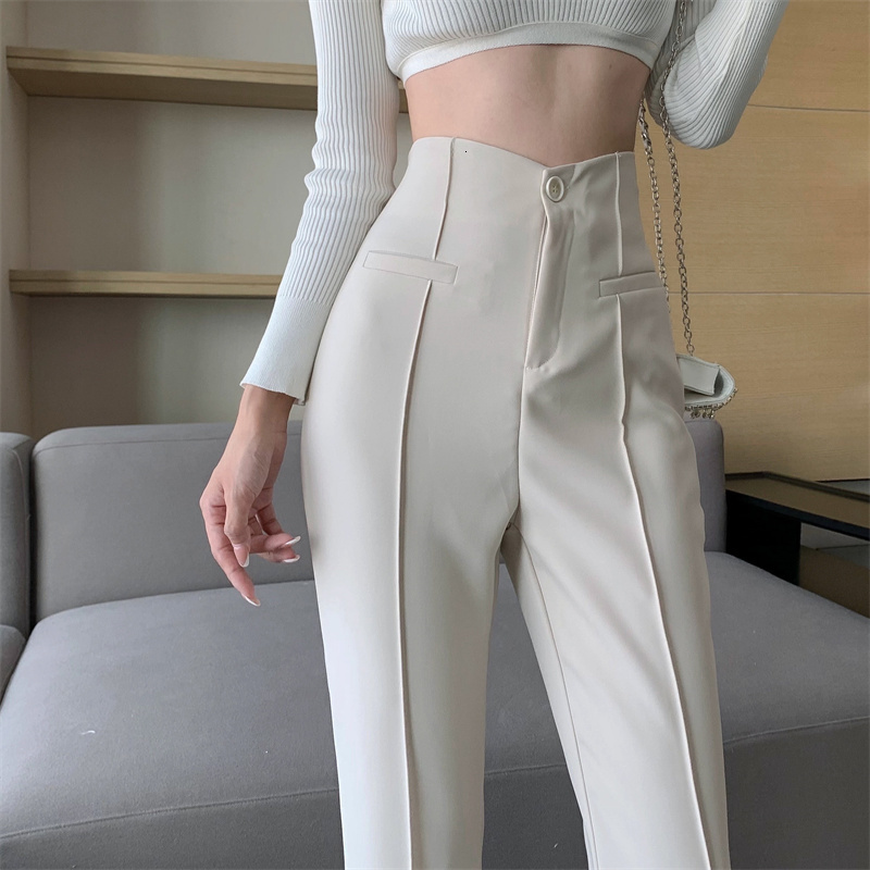 Women's Pants Capris High Waist Thin Split Wide Leg Pants Women's Spring And Summer Solid Black White Loose Suit Straight Horn Casual Pants 