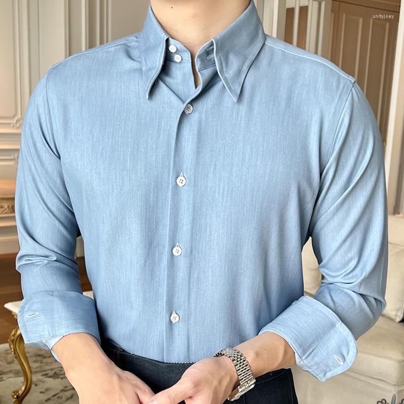 Men's Casual Shirts Summer Retro Pointed Collar Long-sleeved Shirt British Denim Blue Versatile Fashion Man Camisa Social Masculina, Deep blue
Men's Casual Shirts Summer Retro Pointed Collar Long-sleeved Shirt British Denim Blue Versatile Fashion Man Camisa Social Masculina, Deep blue