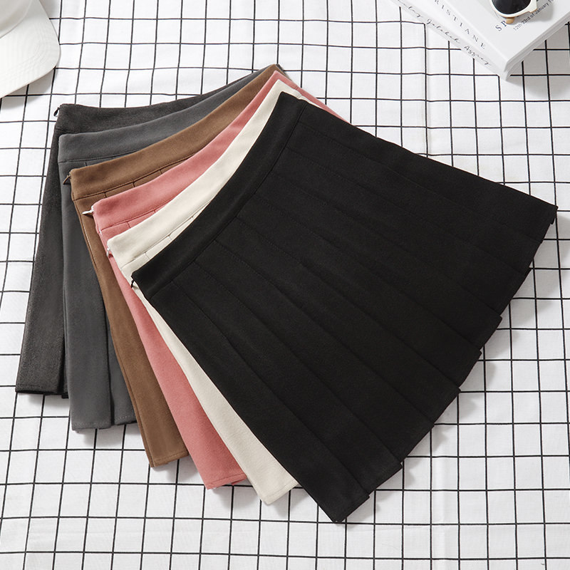 Skirts Brown Tweed Pleated Skirt Women's Autumn Winter High Waist A- Line Slimming Skirt Thickened Spring Plus Size Short Pantskirt 230413