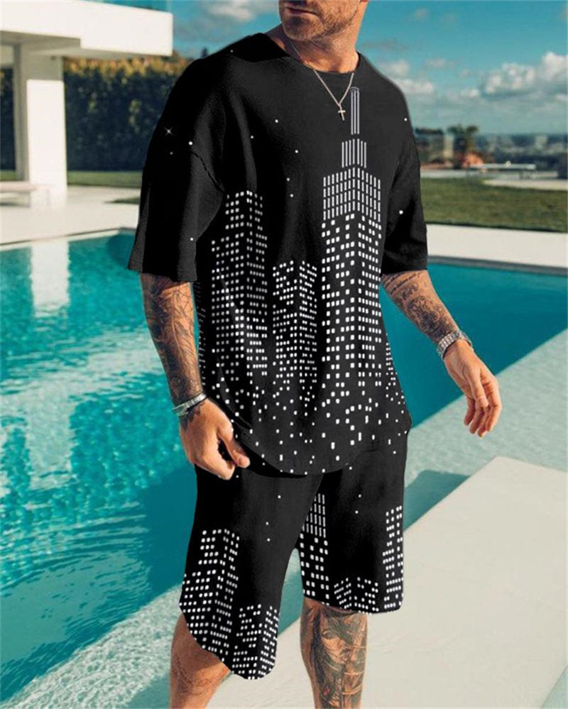 Men's Tracksuits 2Piece Sportswear Black and White Lion 3D Printed TShirt Suit Street Casual TwoPiece Oversized Set 230413
