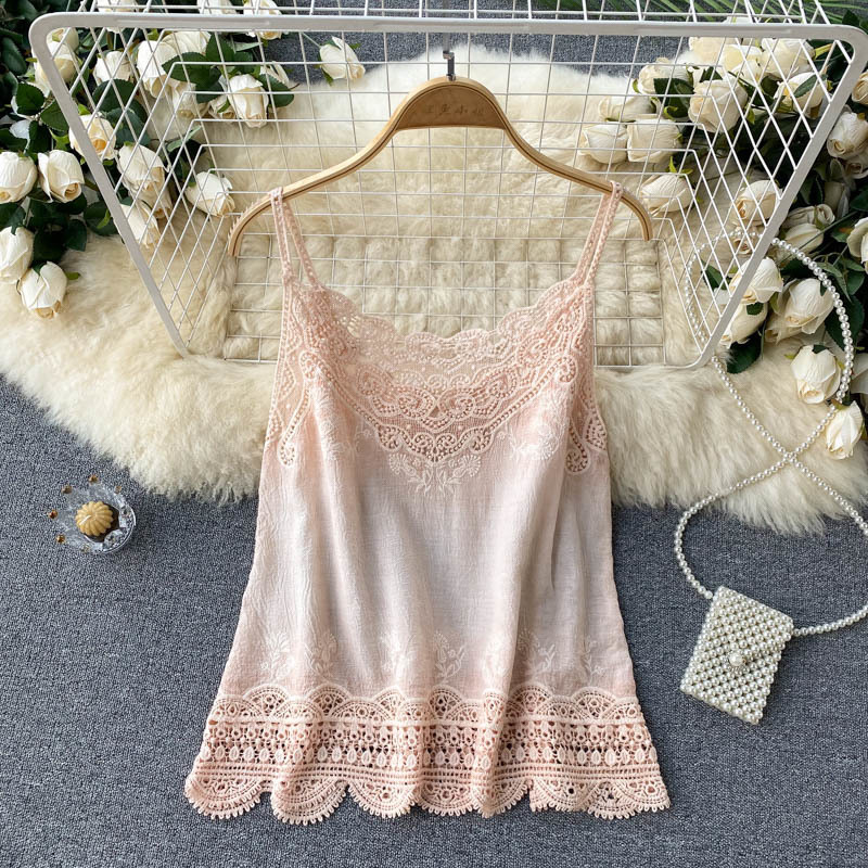 Camisoles Tanks Croysier Tops Women Boho Clothing Vintage Embroidery Lace Trim Cami Top V Neck Sleeveless Spaghetti Strap Summer Camisole 230413