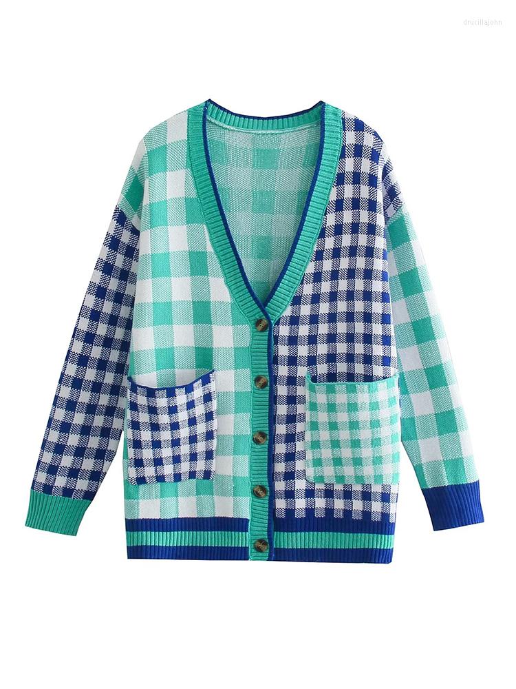 Women' Knits YENKYE Women Contrasting Colors Plaid Cardigan Sweater Vintage Long Sleeve Pockets Female Autumn Outerwear
Women' Knits YENKYE Women Contrasting Colors Plaid Cardigan Sweater Vintage Long Sleeve Pockets Female Autumn Outerwear