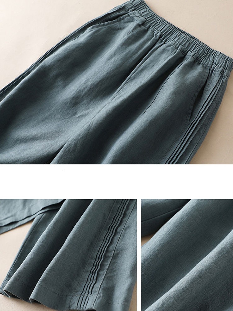 Women's Pants Capris Women Cotton Linen Casual Pants Arrival Spring Solid Color Elastic High Waist Loose Female Wide Leg Trousers D095 230413