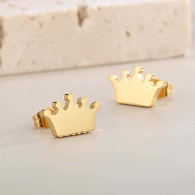 Stud New Gold Color Crown Stud Earrings for Women Stainless Steel Rhinestone Push-Back Earring Fashion Women Wedding Ear Jewelry P230411