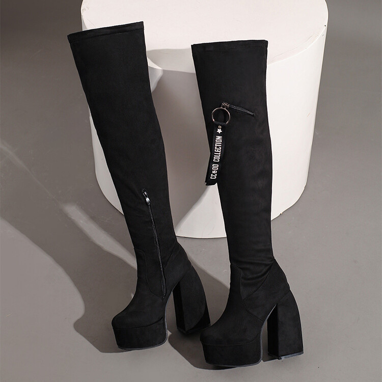 Boots Long Women Boots Winter Platform Black High Heels Punk Thick Bottom Side Zipper Over Knee Thigh High Boots Women 220912