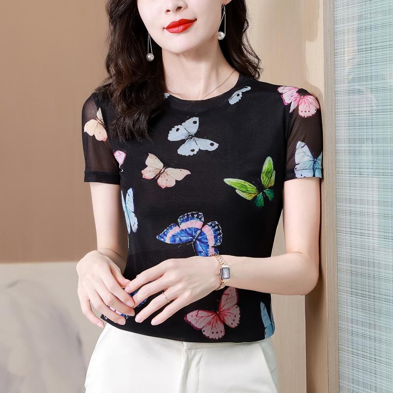 Women's T Shirts Butterfly Printed Mesh Black Shirt Women Summer Sexy Office Elegant Tight Short Female Sleeve Korean Style, Picture color
Women's T Shirts Butterfly Printed Mesh Black Shirt Women Summer Sexy Office Elegant Tight Short Female Sleeve Korean Style, Picture color