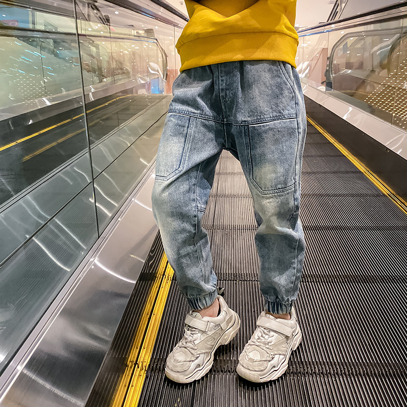 Jeans Boys Elastic Waist Patchwork Jogger Jeans for Kids 6 To 14 Years Pants Spring and Autumn Korean Clothing Denim Trousers 230413