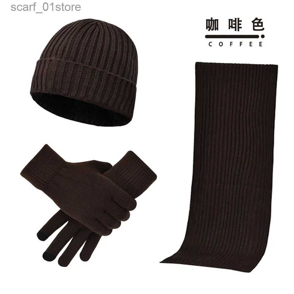 Hats Scarves Sets Autumn Winter Men Women Knitted Thickened Warm Wool HaT Scarf G 3 Piece SetL231113