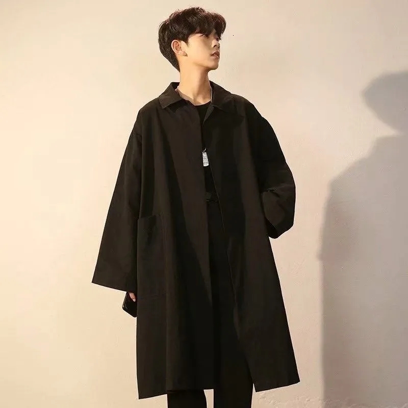 Men's Trench Coats Men Long Sleeve Autumn Loose Solid Fashion Streetwear Wlid Vintage Black Students Outerwear Spring Windbreaker 230413Z