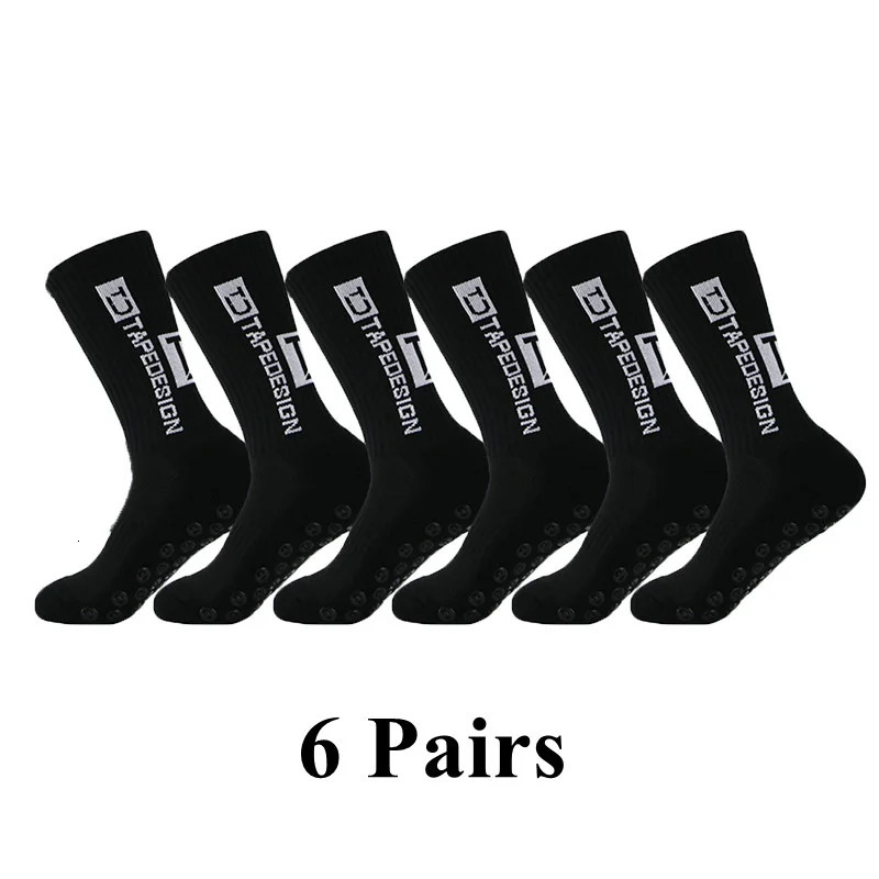 Sports Socks 6Pairs/Lot ANTI SLIP Tape Football Socks Mid Calf Non-Slip Soccer Sport Cycling Sports Mens Sock EU38-45 231113