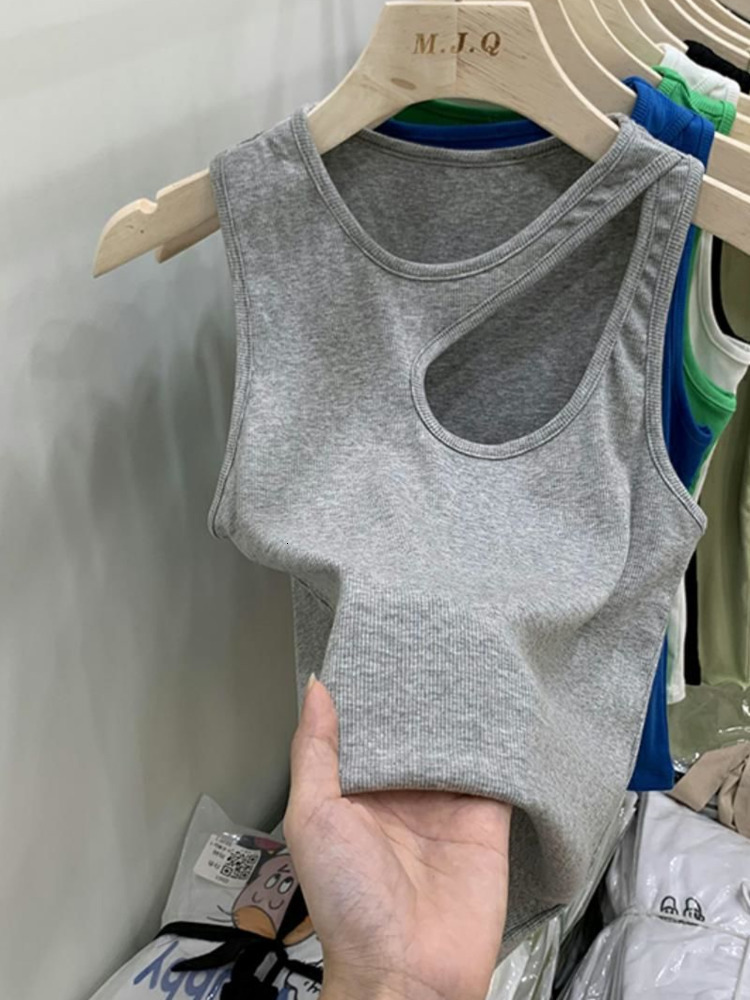 Camisoles Tanks Sexy Hollow Out Screw Thread Tank Top Women Summer Camisole Crop Tops Vest Female Basic Elastic Tshirts 230413