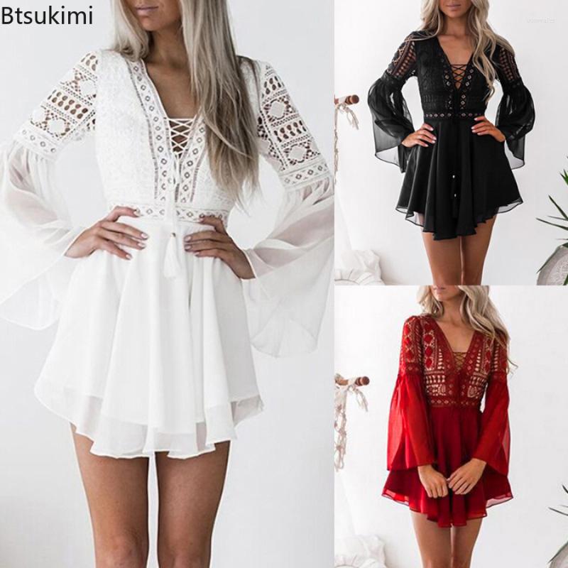 Casual Dresses 2023 Women's Spring Summer Dress V-neck Long Flared Sleeve Mini Crochet Hollow Out Sexy Chiffon Bandage, White
Casual Dresses 2023 Women's Spring Summer Dress V-neck Long Flared Sleeve Mini Crochet Hollow Out Sexy Chiffon Bandage, White