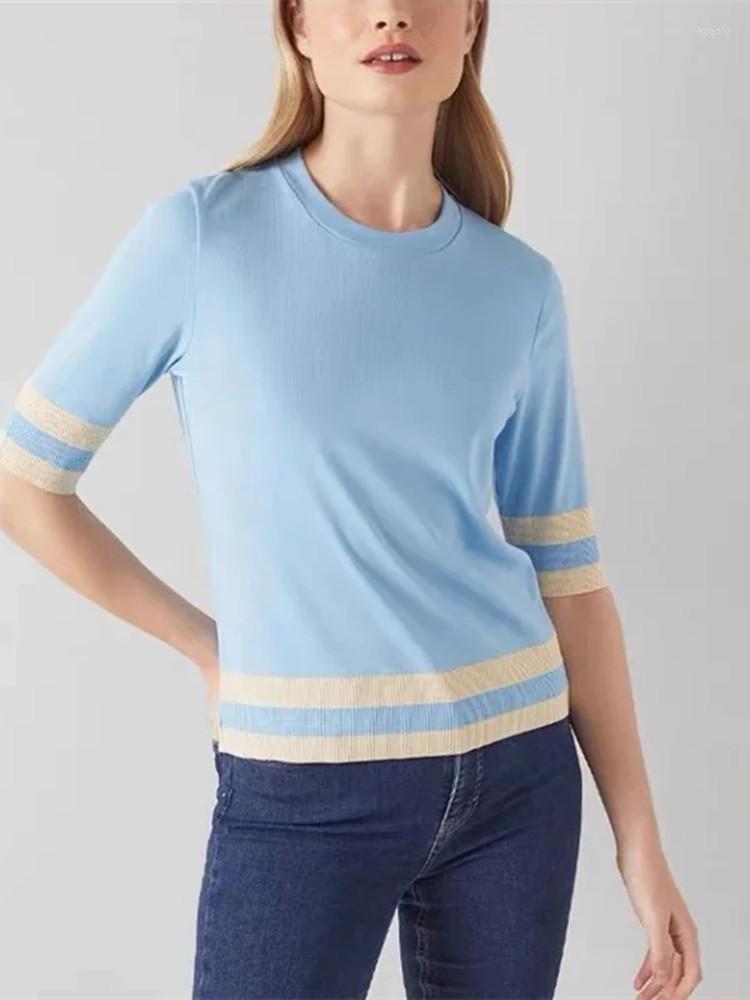 Women' Sweaters Women Short-Sleeved Sweater Loose Comfortable Breathable Color Contrast Stripe Ladies O-neck Knit Pullover Summer 2023, Light blue
Women' Sweaters Women Short-Sleeved Sweater Loose Comfortable Breathable Color Contrast Stripe Ladies O-neck Knit Pullover Summer 2023, Light blue