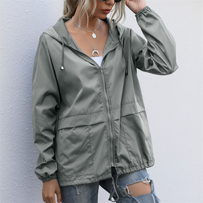 064 Womens Sports Jackets Trench Coat Hooded Fitness Wear Yoga Outfits Sportswear Outfit LooseA dult Running Train Exercise Long Sleeve Waterproof Top