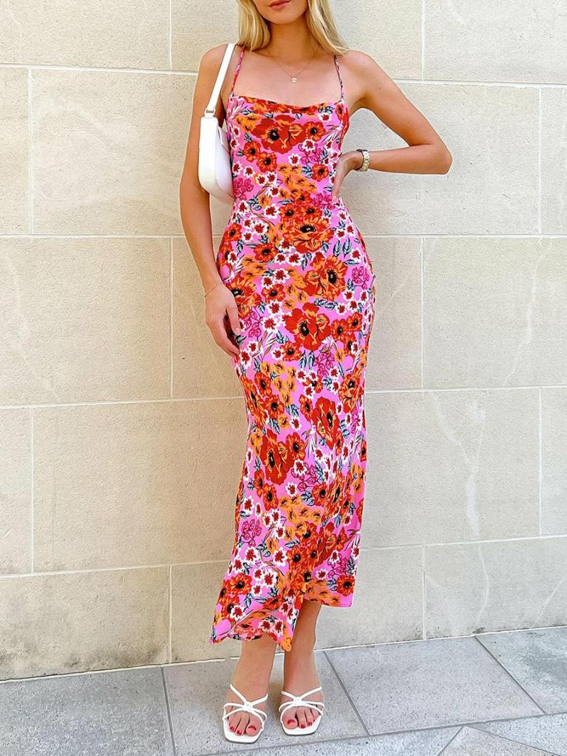 Casual Dresses Women Sleeveless Sling Dress Spaghetti Strap Tie-up Backless Flower Print Summer Long For Cocktail Party, Pink
Casual Dresses Women Sleeveless Sling Dress Spaghetti Strap Tie-up Backless Flower Print Summer Long For Cocktail Party, Pink