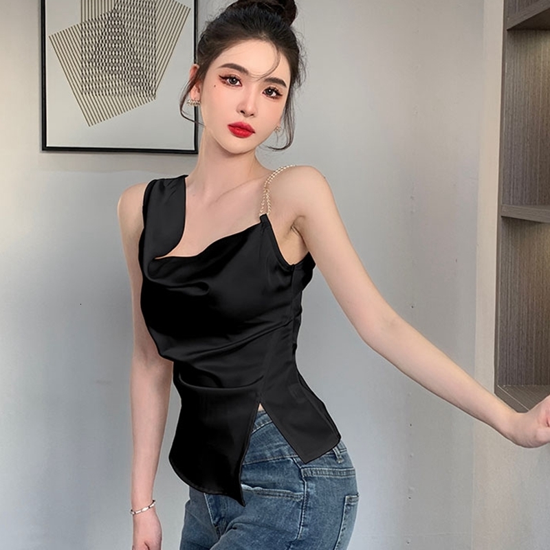 Camisoles Tanks Summer Irregular Sleeveless Women Camisole Korean Fashion Ladies Casual Slim Chain Tank Top Female Tops Backless Women Camis 230413