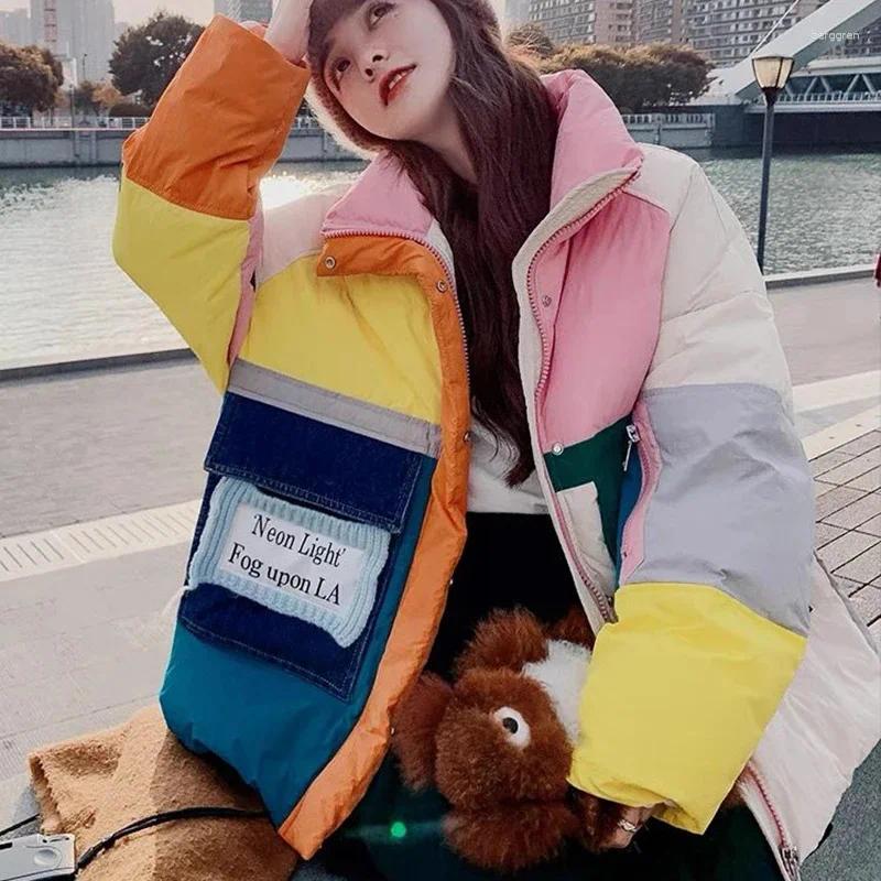 Women's Trench Coats Colorful White Down Parka Winter Warmer Thicken Streetwear Puffer Jacket Hooded Long Sleeve Loose Outerwear Coat